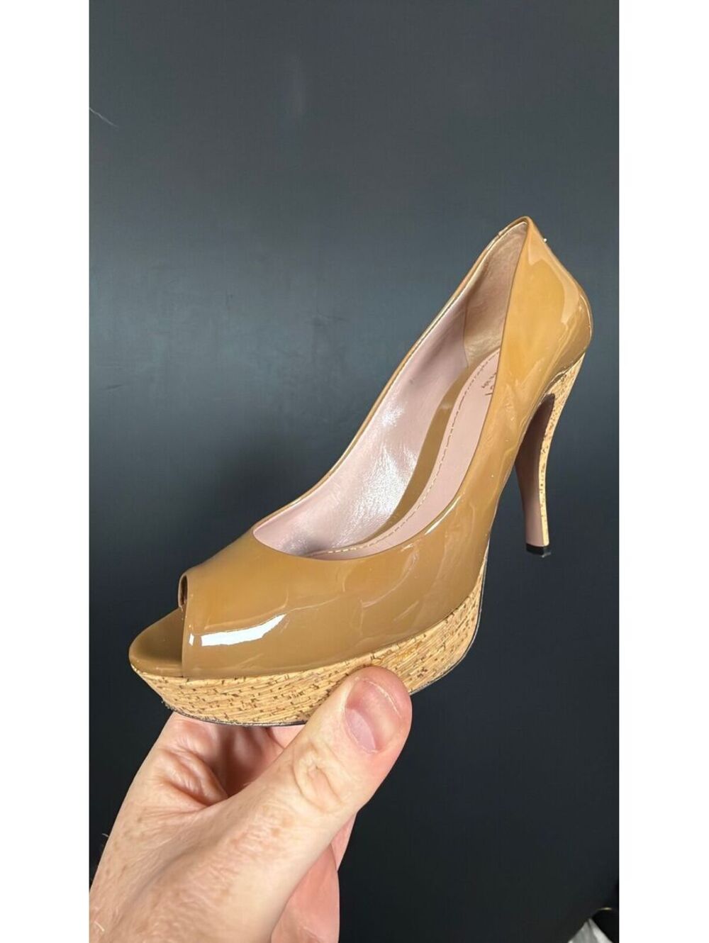 Gucci Cafe Brown Patent Cork Heel Size 36